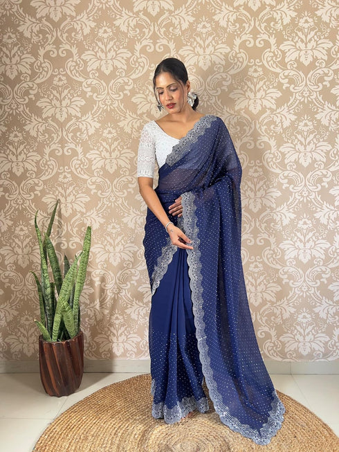 Vasthrlay Georgette Embellishments Scalloped Traditional