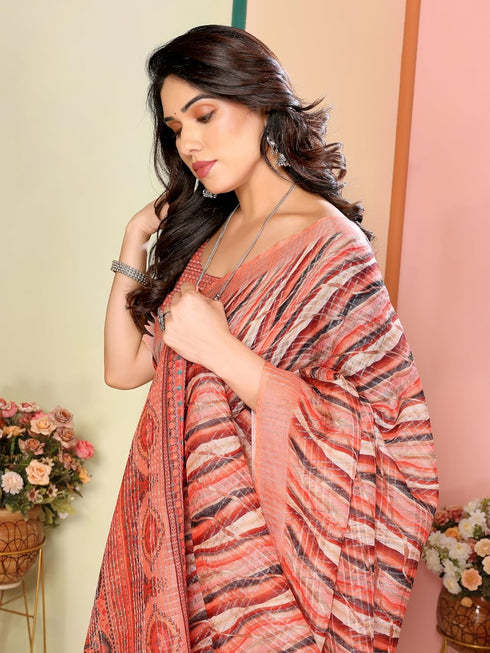 VasthrlayDigital Unstitched Dumbbell Red Free Ethnic Wear