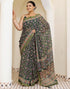 Vasthrlay Georgette Bandhani Olive Saree With Black Unstitched Blouse Piece