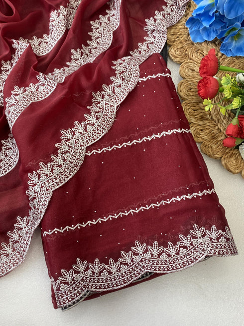 Vasthrlay Blue Embroidery Saree