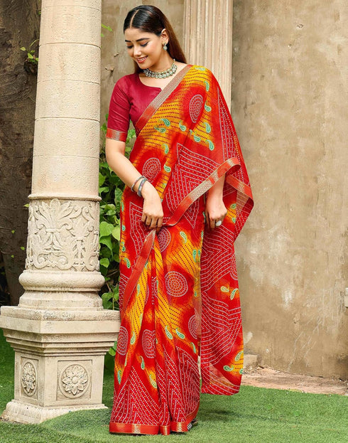 Vasthrlay Chiffon Bandhani Unstitched Green Saree