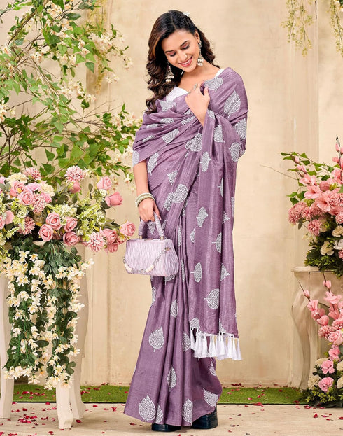 Vasthrlay Scalloped Embroidery Yellow Saree