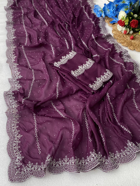 Vasthrlay Blue Embroidery Saree