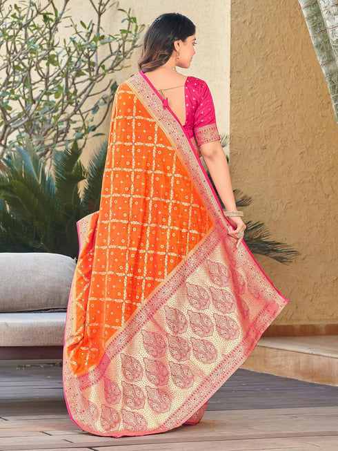 Vasthrlay Kanjivaram Satin Orange Ethnic Wear