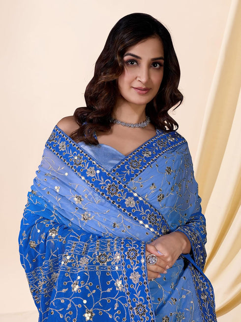 Vasthrlay Georgette Embroidery Unstitched Skyblue Ethnic Wear