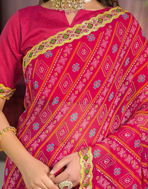 Vasthrlay Bandhani Embroidery Unstitched Dusty Pink Saree