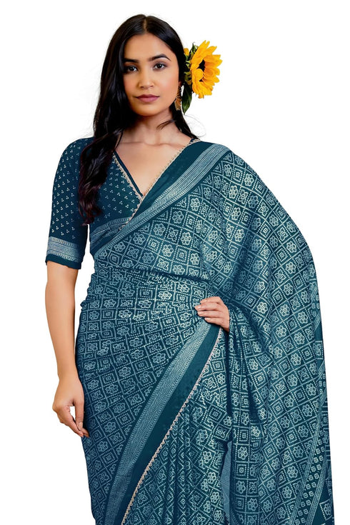 Vasthrlay Fashion Georgette Leheriya Turquoise Ethnic Wear