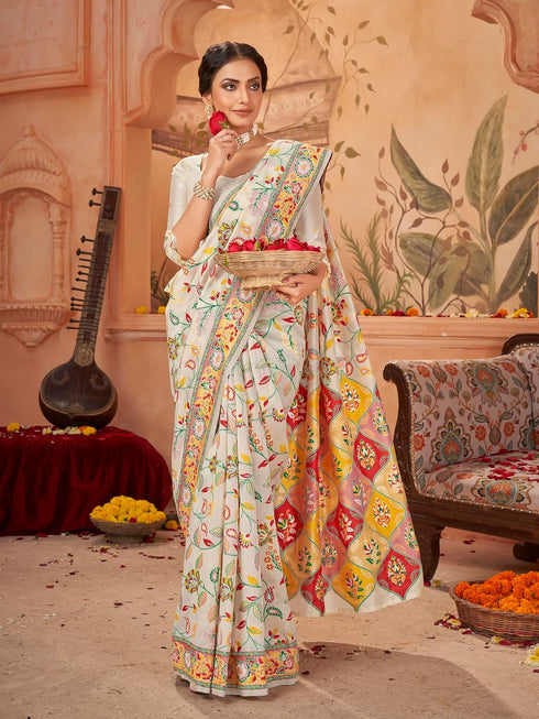 Vasthrlay Kashmiri Pashmina Heritage White Ethnic Wear