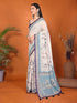 Vasthrlay Cream Floral Printed Design Linen Saree With Solid Unstitched Linen Blouse Piece