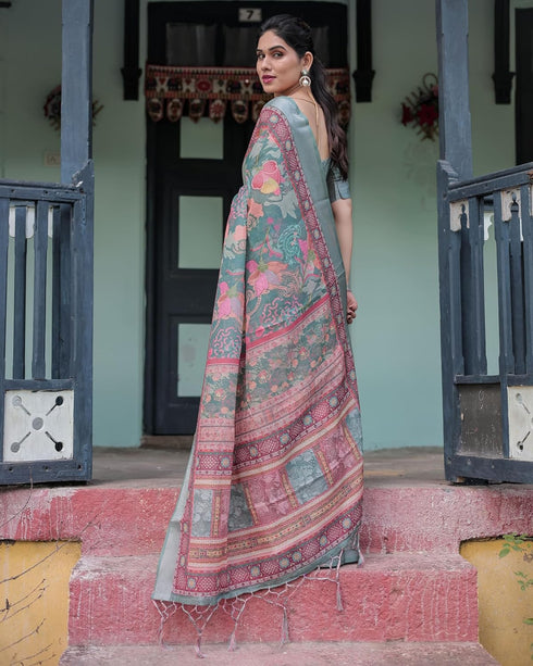 Vasthrlay Floral Printed Tassels Saree