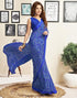 Vasthrlay Womens Printed Royal Blue Saree With Unstitched Blouse Piece
