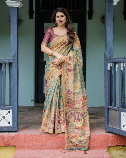Vasthrlay Handloom Turquoise Traditional Saree