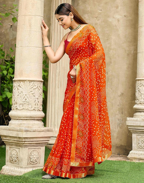 Vasthrlay Chiffon Bandhani Unstitched Green Saree