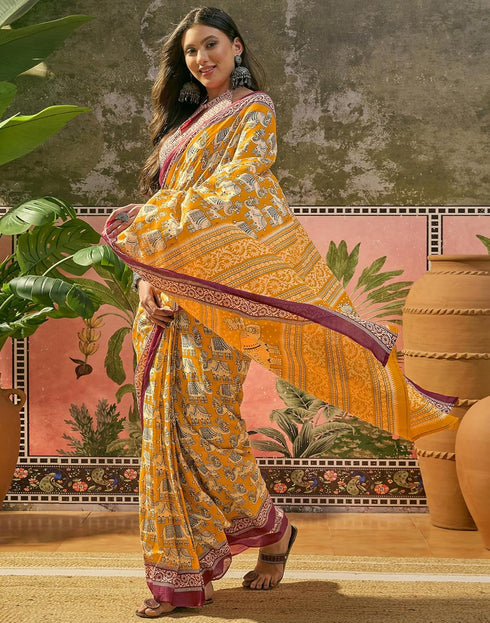Vasthrlay Womens Printed Unstitched Maroon Saree