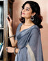 Vasthrlay Womens Printed Grey And White Saree With Unstitched Blouse Piece