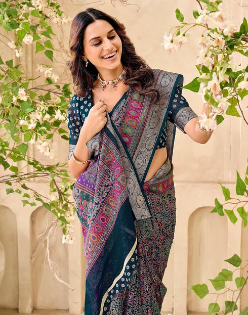 Vasthrlay Georgette Printed Unstitched Red Saree