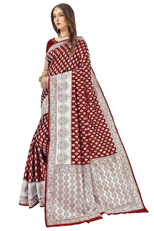 Vasthrlay Banarasi Gs Bridal Maroon Ethnic Wear