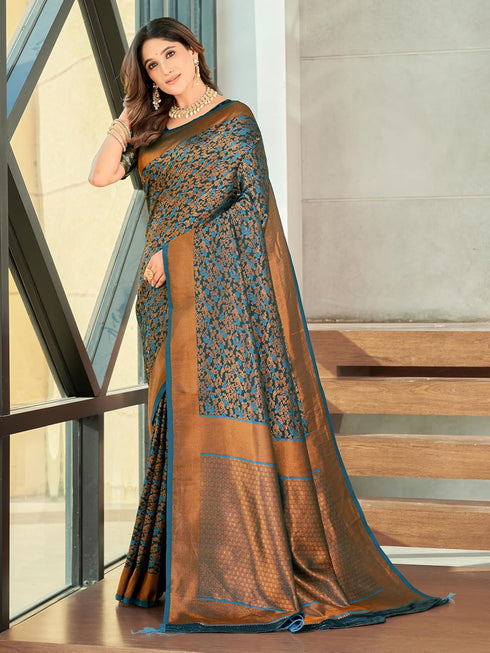 Vasthrlay Kanjivaram Satin Orange Ethnic Wear