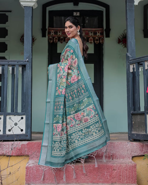 Vasthrlay Floral Prints Tasseled Saree