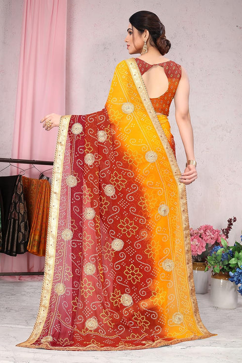 Vasthrlay Fashion Georgette Bandhej Red Ethnic Wear