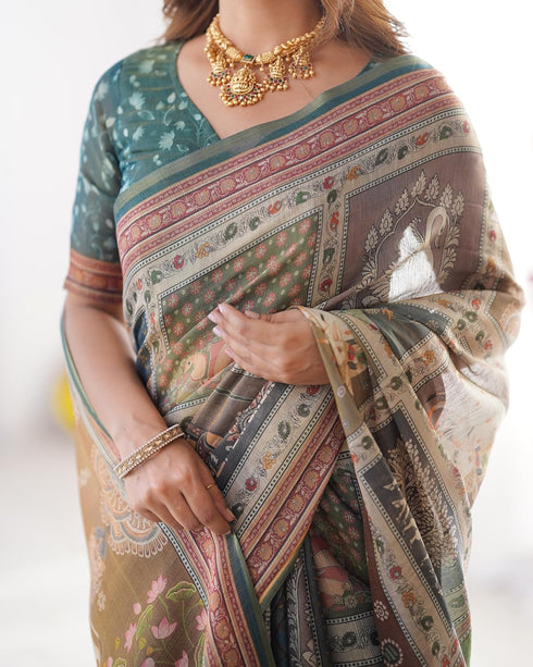 Vasthrlay Handloom Grey Green Traditional Saree