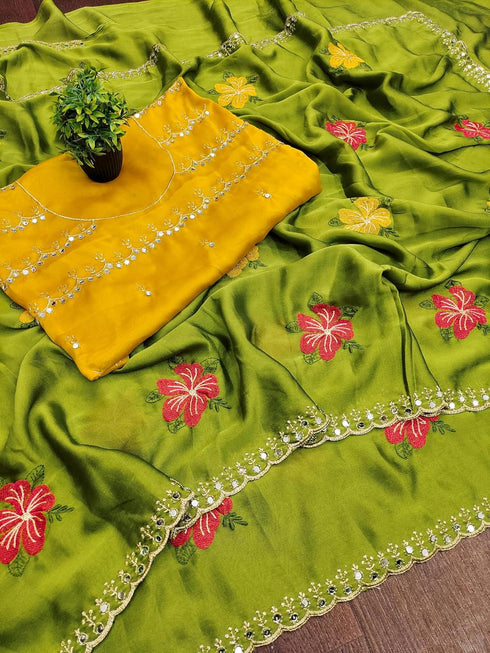 Vasthrlay Vichitra Embroidery Brown Black