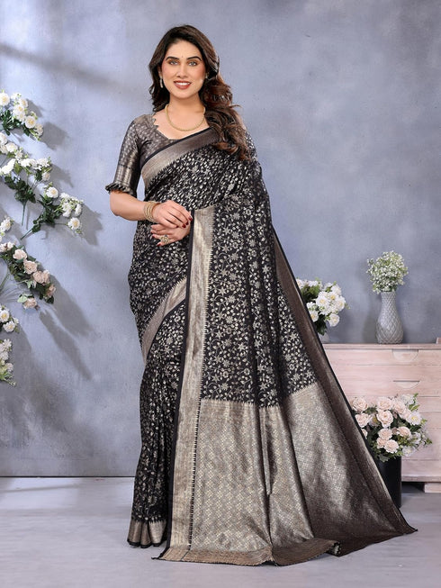 VasthrlayBanarasi Unstitched Panther Black Free Ethnic Wear