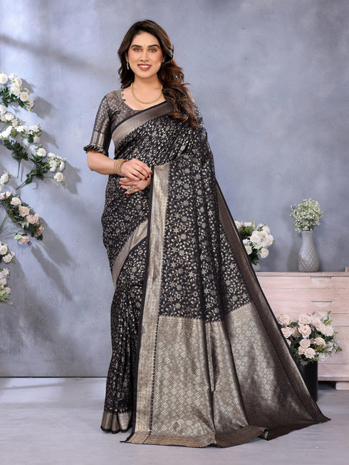 Vasthrlay Black Banarasi Unstitched Saree
