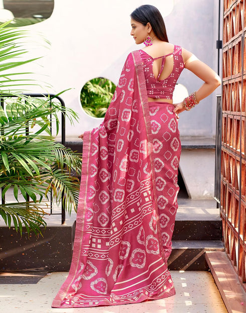 Vasthrlay Chiffon Bandhani Unstitched Olive Green Saree
