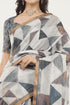 Vasthrlay Womens Off White 4 Botanical Printed Linen Saree With Self Woven Border And Unstitched Blouse Piece
