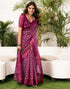Vasthrlay Womens Printed Wine Saree With Unstitched Blouse Piece
