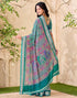 Vasthrlay Georgette Printed Teal Green Saree With Unstitched Blouse Piece