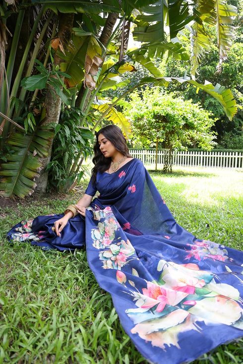 Vasthrlay Tussar Beautiful Royal Blue