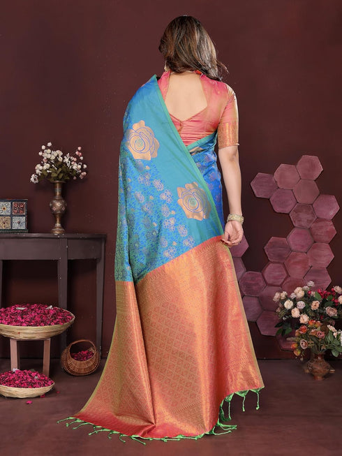 Vasthrlay Kanchipuram Saree Soft Silk Seagreen