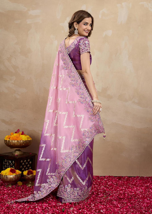 Vasthrlay Jacquard Embroidery Unstitched Purple Ethnic Wear