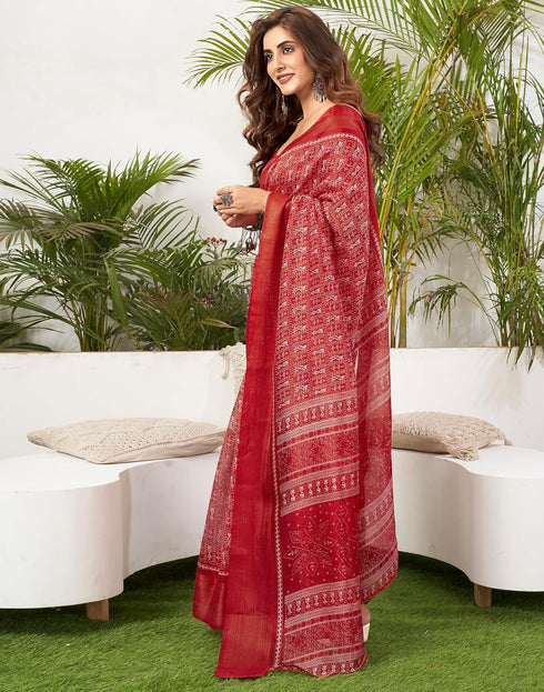 Vasthrlay Womens Printed Unstitched Green Saree
