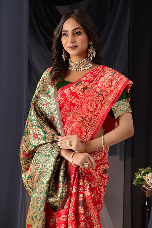 Vasthrlay Kanjeevaram Silk Mandana Pink Free Ethnic Wear