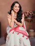 Vasthrlay Off White Linen Floral | Striped | Check Design Printed Saree With Solid Unstitched Linen Blouse Piece