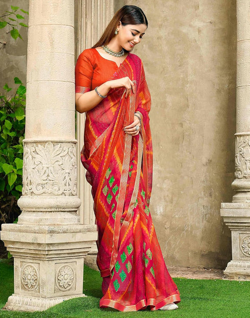 Vasthrlay Chiffon Bandhani Unstitched Green Saree
