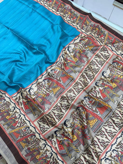 Vasthrlay Tussar Ghicha Traditional Kalamkari Madhubani