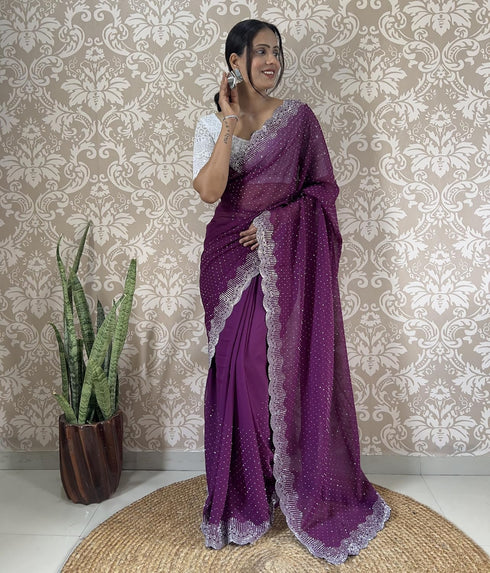 Vasthrlay Georgette Embellishments Scalloped Traditional