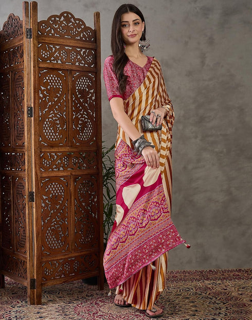 Vasthrlay Printed Tassels Unstitched Maroon Saree