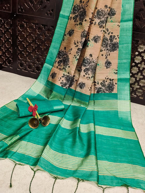 Vasthrlay Tussar Saree Designer Weaving Contrast