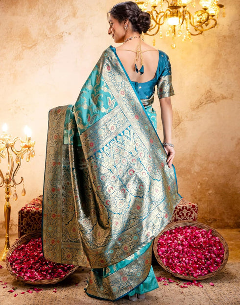 Vasthrlay Jacquard Banarasi Unstitched Mustard Saree
