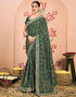 Vasthrlay Georgette Embroidery Dark Green Saree With Unstitched Blouse Piece