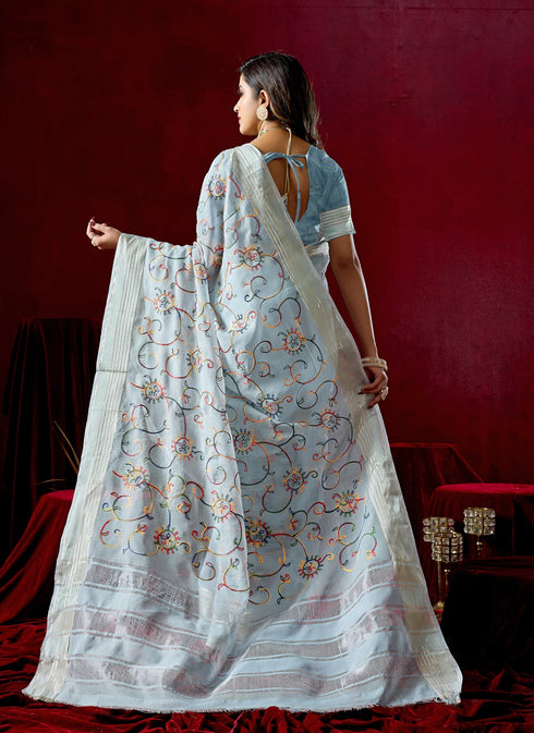 Vasthrlay Grey Embroidery Saree