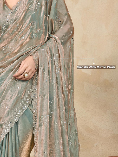 Vasthrlay Siroski Unstitch Steelgreen Ethnic Wear