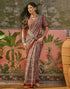Vasthrlay Womens Printed Rust | Multi Saree With Unstitched Blouse Piece