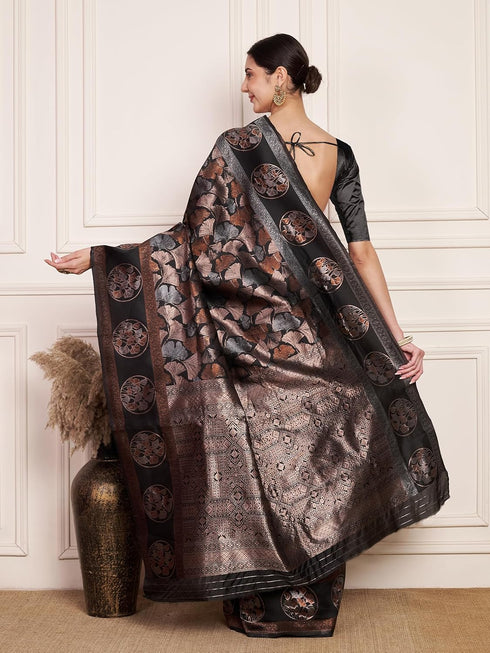Vasthrlay Kanjeevaram Silk Unstitched Black Free Ethnic Wear