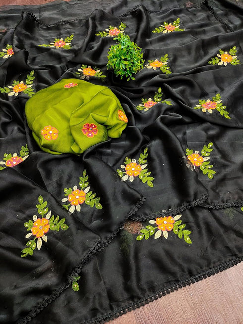 Vasthrlay Vichitra Embroidery Brown Black